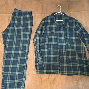 Men’s 2XL heavy flannel pajamas, 100% cotton green and blue plaid